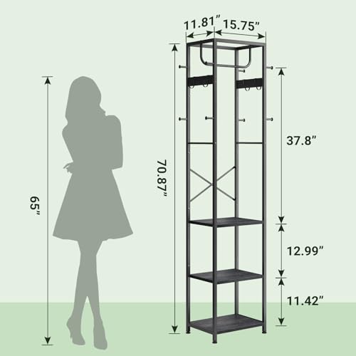 ELYKEN Coat Rack Freestanding, Hall Tree with 3 Shel | All Products - Image 4