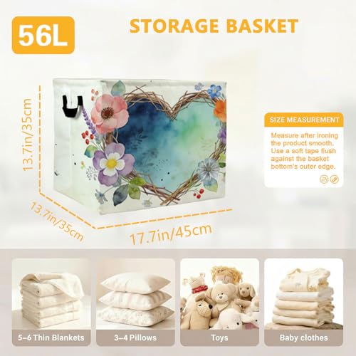 Heart Floral Foldable Laundry Basket Hamper with Handles - Image 4