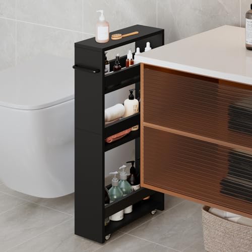 Slim Rolling Storage Cart, Wood Utility Kitchen Bathroom - Image 3