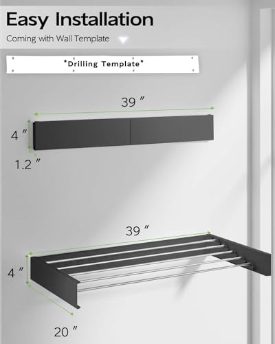 Wall Mounted Clothes Drying Rack 40", Foldable Wall Laundry Rack - Image 3