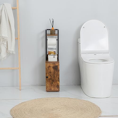 SUNTAGE Small Narrow Bathroom Storage Cabinet w/Toilet Paper Roll - Image 7