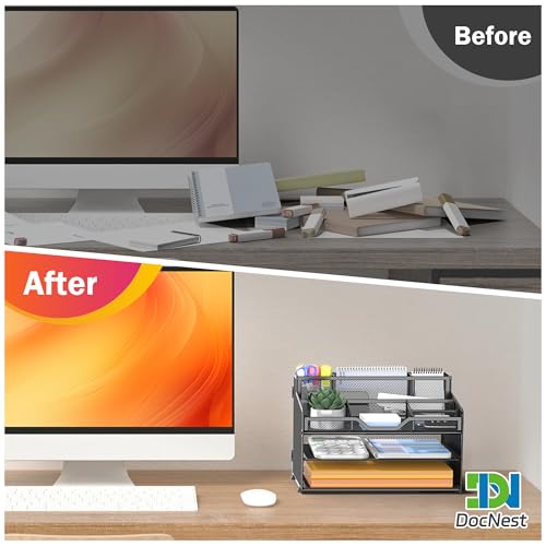 Docnest 3 Tier Mesh Desk Organizer with Letter Tray & Paper - Image 3