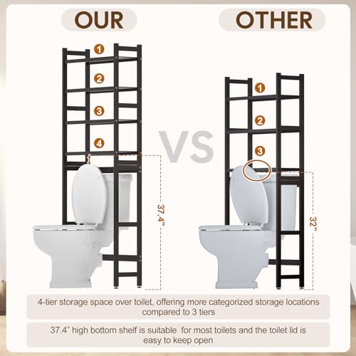 Cozivolife Over The Toilet Bamboo Storage Rack: 4-Tier & 2 - Image 4