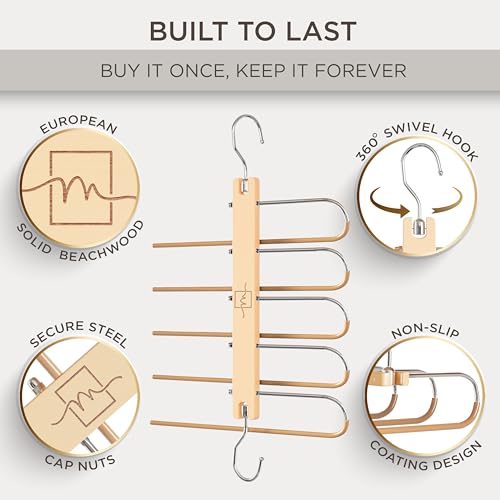 Pants Hangers Space Saving – 2 Pack European Beechwood Hanger - Image 3