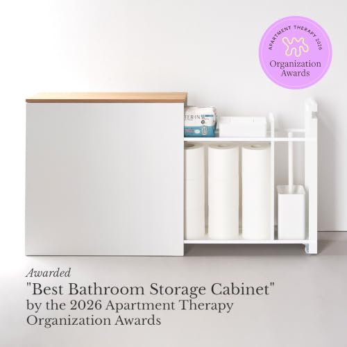 YAMAZAKI Home Pull-Out Bathroom Storage Cabinet with Wood Top - Image 5
