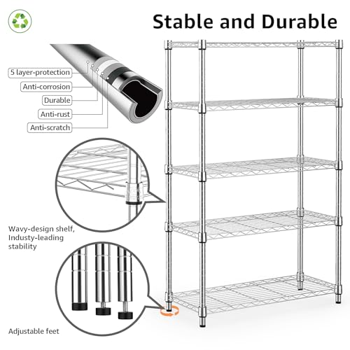 M MZG 1250 lbs Steel Heavy Duty 5-Tier Utility Shelving Unit - Image 5
