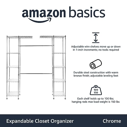Amazon Basics Expandable Adjustable Metal Closet Organizer with - Image 4
