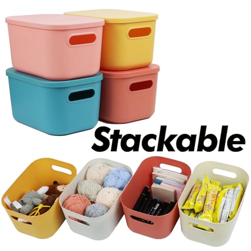6Pcs Small Storage Bins with Lids, Stackable Plastic Organizer - Image 5