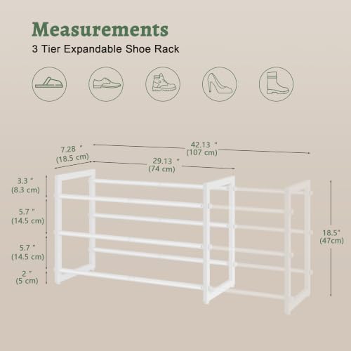 FAVOOSTY 3-Tier Expandable Shoe Rack, Adjustable Shoe Shelf - Image 4