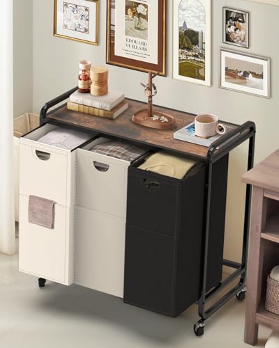 Laundry Sorter 3 Section,Laundry Basket with Wheels - Image 2