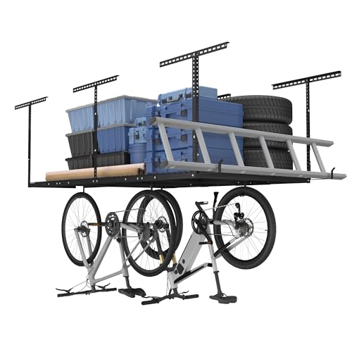 FLEXIMOUNTS 4x8 Overhead Garage Storage Rack with Hooks, Black - Image 2
