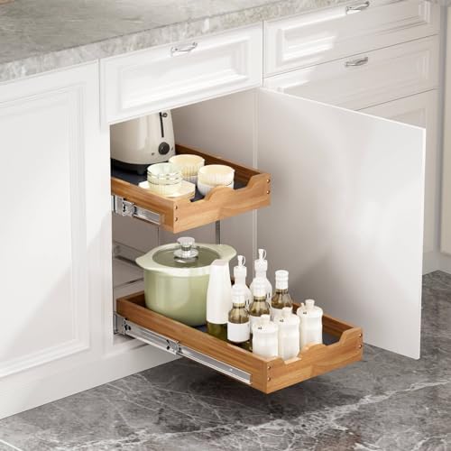 OCG 2 Tier Pull Out Drawers For Cabinets, Double Tier Slide out - Image 6