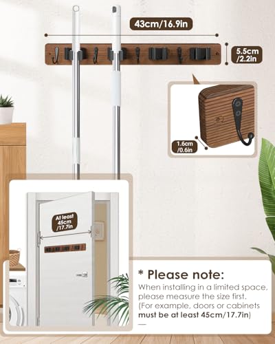 AceMining 2 Pack Broom Holder Wall Mount, 4 Holders 4 - Image 5