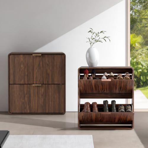 Modern Shoe Cabinet with 2 Flip Drawers, Fluted Panel - Image 7