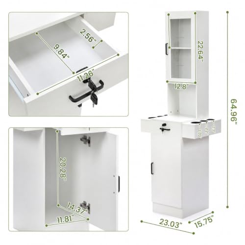 Salon Station for Hair Stylist,Hair Styling Storage Cabinet,White - Image 3