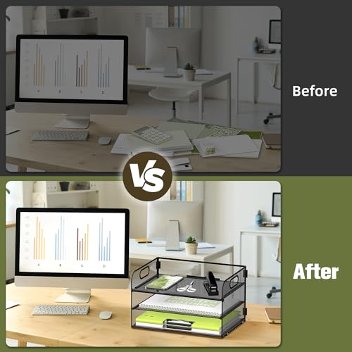 DALTACK 3 Tier Paper Organizer for Desk, Sliding Paper Trays - Image 7