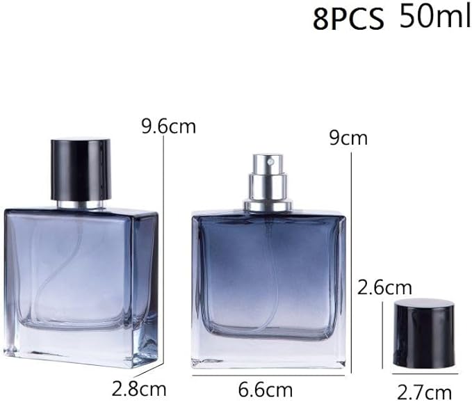 Empty Perfume Bottle Refillable 8PCS 50ml Glass Gradient Blue Travel Spray Atomizer Bottle Container Perfume Fine Mist Spray Bottle Pump Bottle Dispenser for Essential Oil Liquid (Blue)