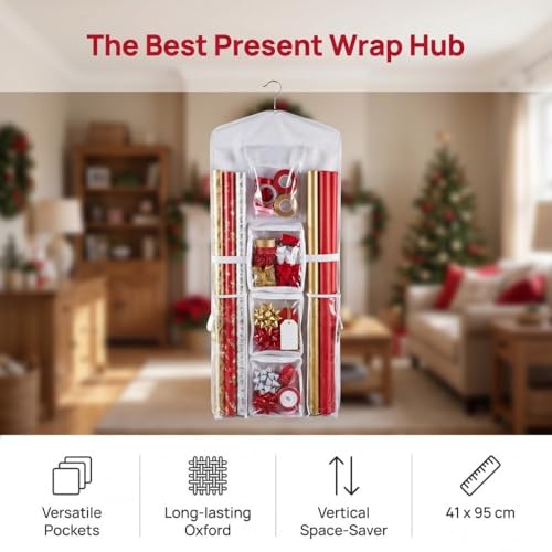 Limen White Oxford Cloth Christmas Wrapping Paper Storage - Image 8