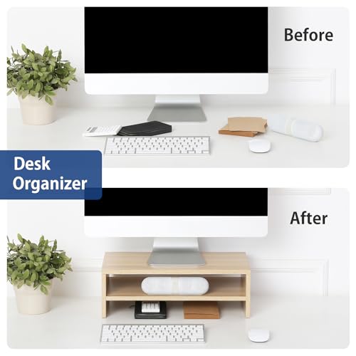 FITUEYES Wooden Monitor Stand Riser, 2-Tier Desk Storage Shelf - Image 3