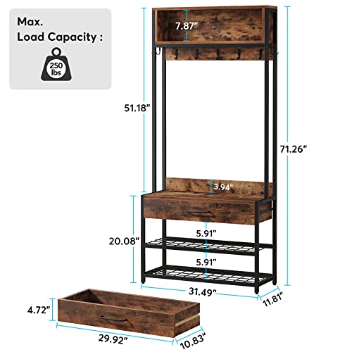 Tribesigns 3-in-1 Entryway Hall Tree with Shoe Bench and Hutch - Image 3