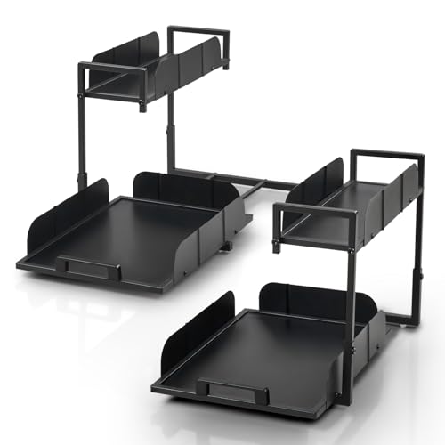 Under Sink Organizer 2-Tier - Metal Pull Out Kitchen Black 2-Pack - Image 4