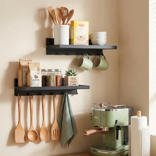 2 Pack Black Folding Wall Shelf with Hooks, Fold Down Wall - Image 2