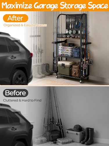 Jenseits Fishing Rod Rack for Garage, Rolling Storage - Image 5
