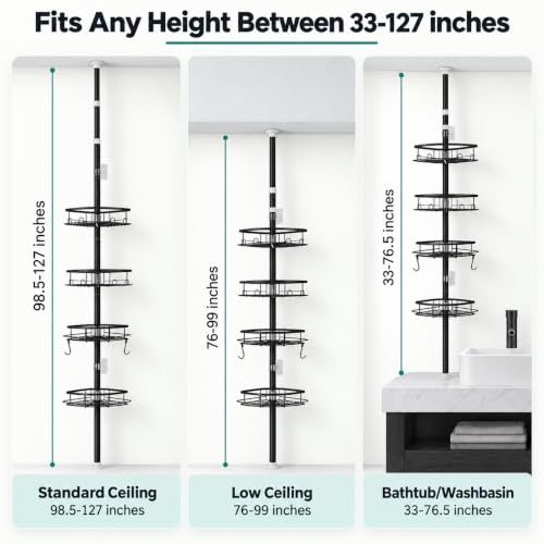Shower Corner Caddy Organizer, Rustproof 4-Tier Tension Pole - Image 5