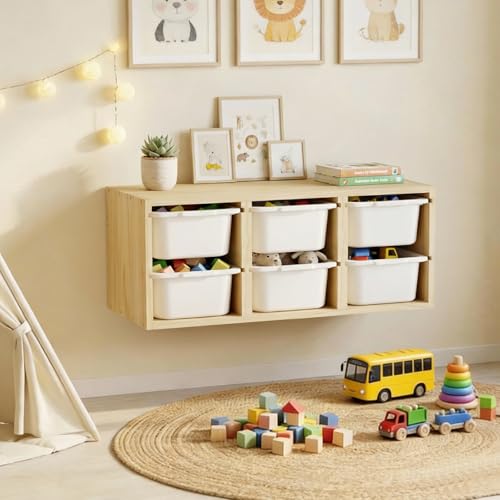 Solid Wood Montessori Wall Mounted Toy Organizer with 6 - Image 4