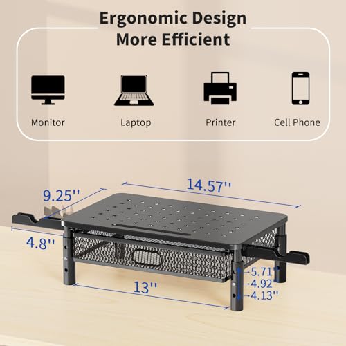 Zimilar Monitor Stand Riser with Metal Mesh Drawer, Height - Image 7