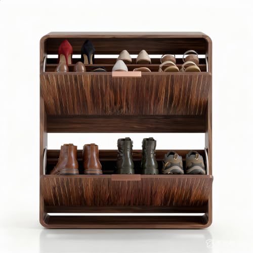 Modern Shoe Cabinet with 2 Flip Drawers, Fluted Panel - Image 6