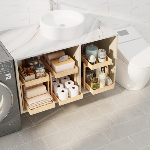 APRTAT 2 Pack Bamboo Under Sink Organizer, 2-Tier Pull Out - Image 4