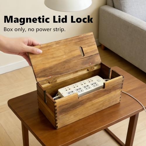 Acacia Wood Cable Management Box, Wooden Cord Hider | All Products - Image 3