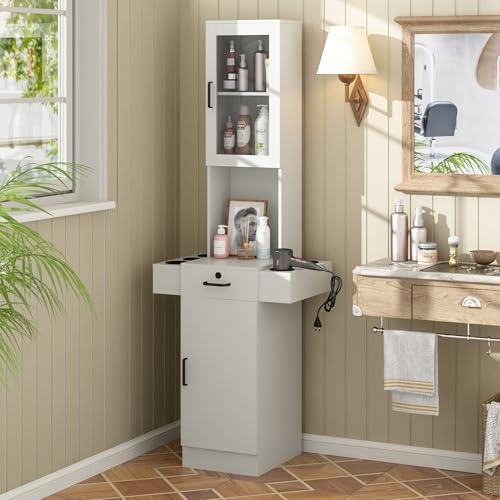 Salon Station for Hair Stylist,Hair Styling Storage Cabinet,White - Image 2
