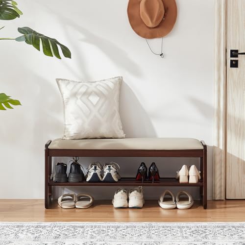 Shoe Rack Bench, 2 Tier Solid Wooden Entryway Bench(Beige,39.4") - Image 5