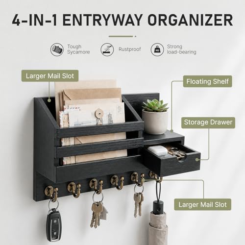 FifthQuarter Key Holder Wall Mount with Drawer and 6 - Image 7