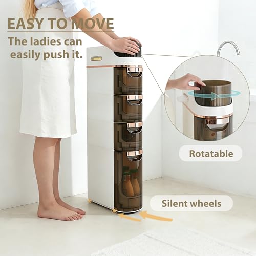 BGYMF 3-Tier Narrow Slim Bathroom Storage Cabinet,Movable,White - Image 7