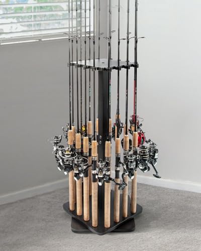 Rotating Fishing Rod Holder for Garage,Wood Floor Pole Rack Black - Image 4