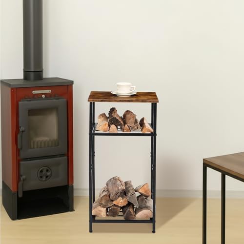 2-tier 32 Inch Firewood Rack Log Holder Indoor Outdoor, Black - Image 6