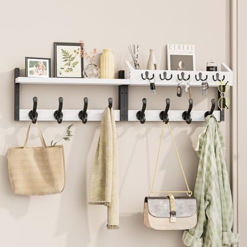 Evermagin 35" Coat Rack Wall Mount with Shelf for Entryway, White - Image 2