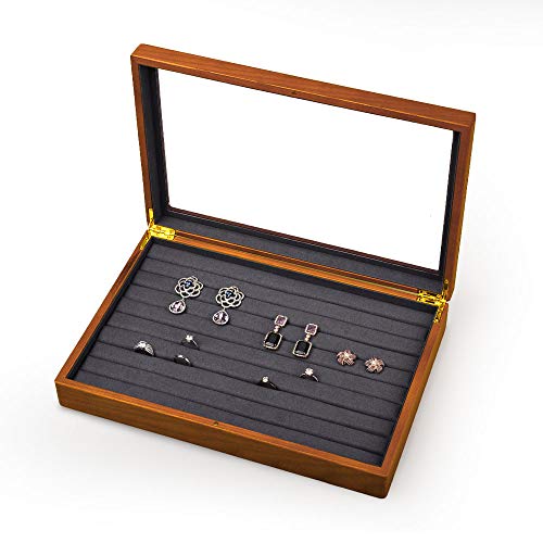 Oirlv Wood Jewelry Box Rings Earrings Acrylic Lid - Image 3