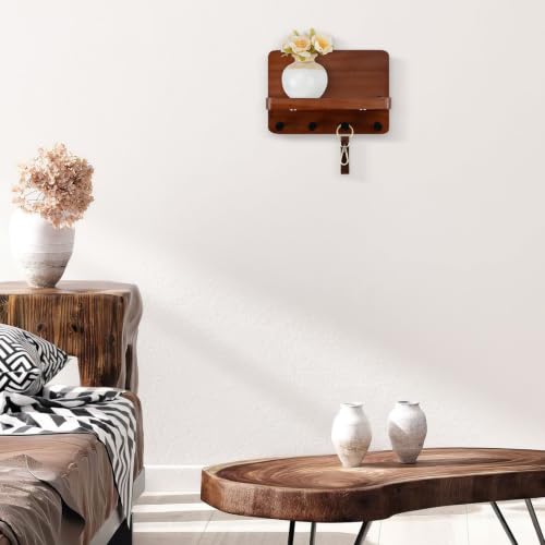 Nekon Key Holder for Wall with Shelf, Pine Wooden Key Hanger - Image 3