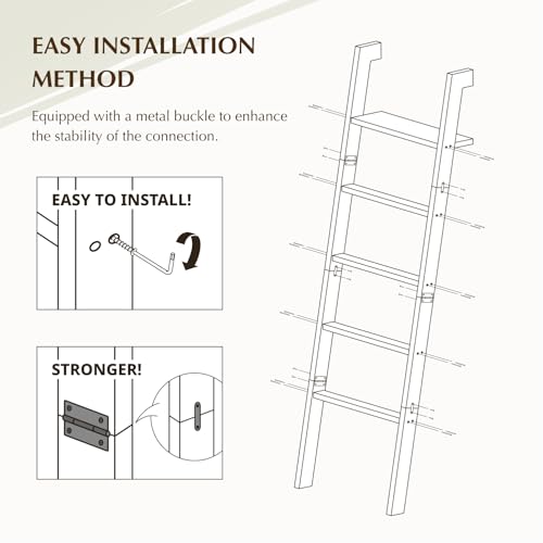 Blanket Ladder with Top Shelf, 5-Tier Wood 64” Decorative - Image 7