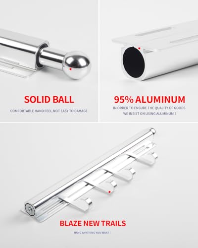 Valet Rod for Closets Pull Out 12" Silver with 4 Hooks - Image 7