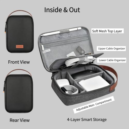 Tech Pouch 8.3" Cable Organizer, Leather Handle EDC Bag - Image 4