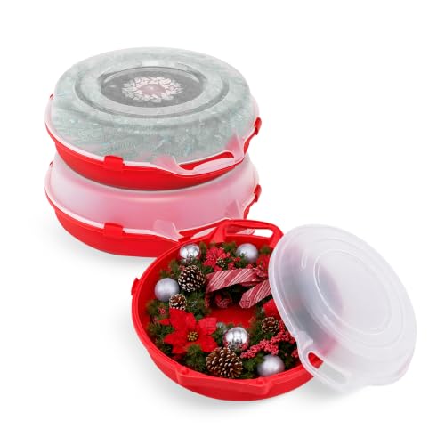 HOMZ Holiday Storage 24" Clear Plastic Wreath Container, Red - Image 2
