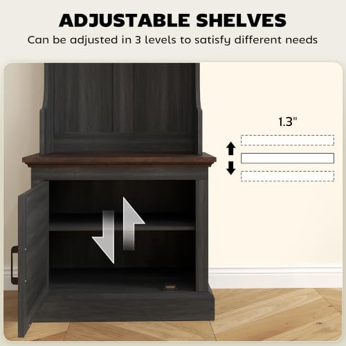HOMCOM Hall Tree with Shoe Storage, Entryway Coat Rack with Bench - Image 8