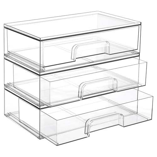 Vtopmart 12.1''W Clear Stackable Storage Drawers,3 Pack Acrylic - Image 2