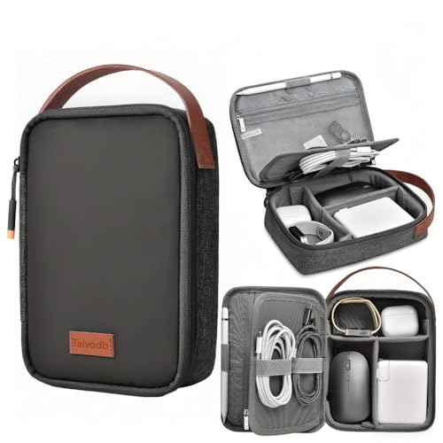 Tech Pouch 8.3" Cable Organizer, Leather Handle EDC Bag - Image 2