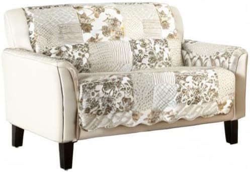 Great Bay Home Reversible Patchwork Loveseat Cover - Washable Slipcover Furniture Protector with Elastic Straps - Couch Cover for Dogs, Kids, and Pets - Box-Stitched Detail (Loveseat, Taupe)